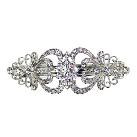 Faship Gorgeous Clear Crystal Hearts And Floral Hair Barrette