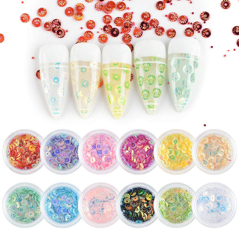 MEILINDS 3D Glitter Sequins Nail Art Tips Charms Sunflower Manicure Nail Decoration 12 Colors