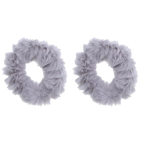 Small Fuzzy Fur Scrunchies Furry Pony Holder - Set of 2 - Light Grey