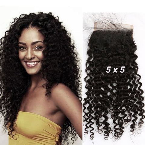 16 : Sent Hair 5x5 Lace Closure Human Hair Curly Wave Free Part with Baby Hair Brazilian Virgin Hair Closure Natural Color 16"