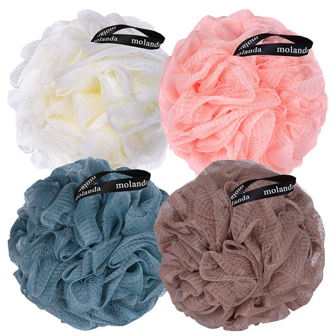 4 Packs Shower Loofahs Balls,Mesh Brush Ball Body Scrubber Ball for Exfoliating,Cleansing,Smooth skin (4 kinds of color)