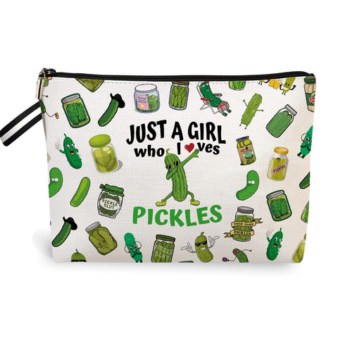 jepuyaya Pickle Cosmetic Bag Funny Gift for Girl Women Makeup Bag, Just A Girl Who Loves Pickles, Pickles Zipper Pouch Bag for Christmas Birthday Gifts6JM244, Beige