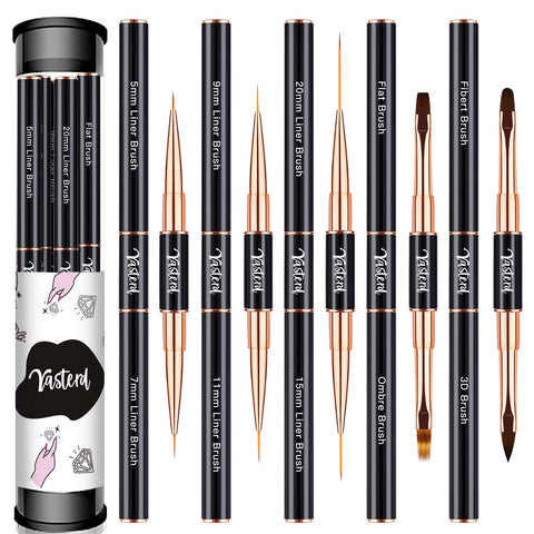 Yasterd Nail Art Brushes - 5pcs Double-Ended Nail Art Painting Brushes Nail Liner Brush Flat Oval Gel Brush Ombre Brush 3D Painting Brush Nail Design Tools Kit for Acrylic Nail Home Salon