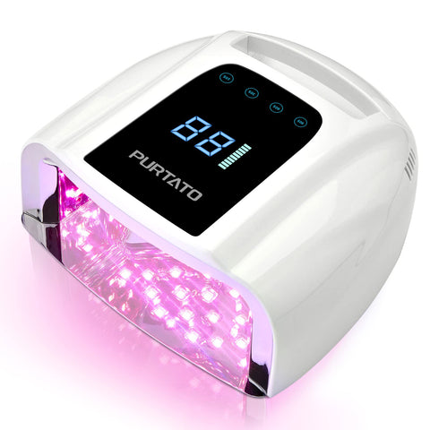 PURTATO Professional Rechargeable 96W UV LED Portable Cordless UV Light for Nail Lamp Machine with Removable Stainless Steel Bottom,4 Timer Setting and Smart Sensor Nail Dryer (White)