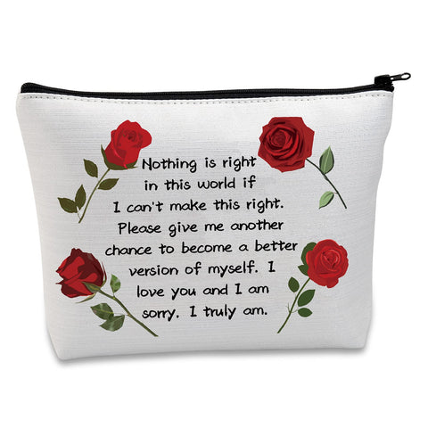 MEIKIUP Apology Gift Sorry Makeup Bag with Roses Charm Travel Bag for Him Her Forgive Me Jewelry, Sorry Makeup Bag