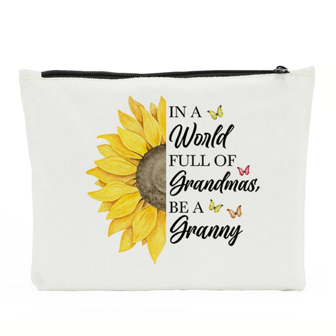 Granny Gift, Grandma Birthday Gift, Best Granny Ever Cosmetic Bag, Mother's Day Gift, Christmas Thanksgiving for Grandma Travel Makeup Bag, Grandma, Nana Grandmother, Gigi, Sunflower Make up Bag, White177, 10X6X1.9 inches