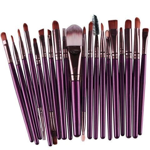 Purple+Coffee : KOLIGHT Set of 20pcs Cosmetic Makeup Brushes Set Powder Foundation Eyeliner Eyeshadow Lip Brush for Beautiful Female (Purple+Coffee)