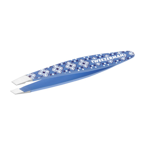 Tweezerman Lisbon Sea Mini Slant Tweezer, Travel Tweezers for Eyebrows, Facial Hair, and Ingrown Hair