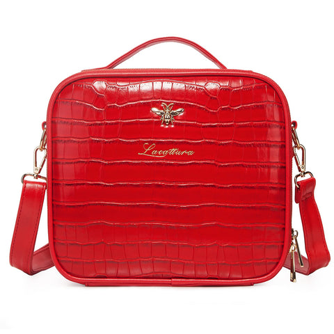 LACATTURA Travel Makeup bag, Leather Makeup Train Case Cosmetic Organizer for Makeup Brushes Toiletry Jewelry Digital Accessories, Portable Artist Storage Bag With Shoulder Strap for Women lady