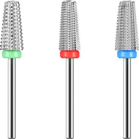 3 Pieces Nail Carbide 5 in 1 Bit, Nail Drill Bits Set-2 Way Rotate Use for both Left to Right Handed, 3/32 Inch Shank Size Drill Machine for Fast Remove Acrylic or Hard Gel (Silver)
