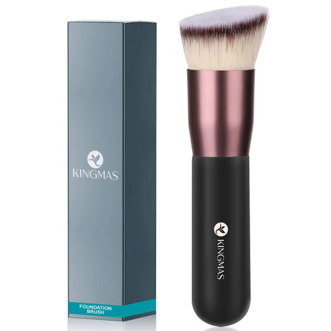 Angled Top Kabuki Foundation Brush, Premium Makeup Brush for Liquid, Blending, Cream, Powder,Blush Buffing Stippling Face Makeup Tools Black