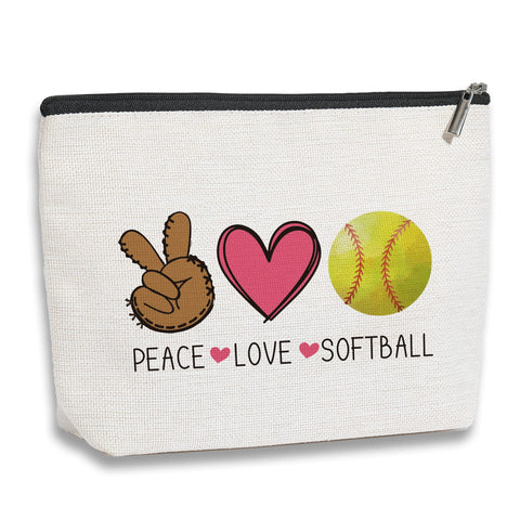 Softball Gifts Makeup Bag Softball Gifts for Girls Inspirational Gifts for Women Her Softball Lovers Mom Grandma Daughter Sister Birthday Gifts for Female Coworker Friend BFF Besties, Beige