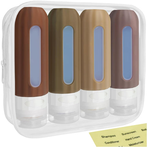 ZVAIS Travel Bottles for Toiletries, Portable Travel Bottles, Leak Proof Squeezable Silicone Travel Size Containers, Travel Accessories with Clear Toiletry Bag(khaki), khaki