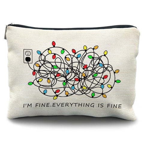 christmas gifts?christmas gifts for women?daily affirmations for women?I'm Fine Everything Is Fine?christmas makeup bag?Christmas Lights Makeup Bag, white