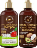 WOW Skin Science Apple Cider Vinegar Shampoo & Conditioner Set - Men and Womens Gentle Shampoo & Conditioner Set for Dry Hair - Increase Gloss, Reduce Split Ends - Sulfate, Silicone & Paraben Free