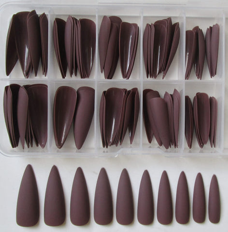 100PC Matte Stiletto Press on Nails Full Cover Pointy Claw Colored False Nails Christmas Manicure Design Decor for Salon Home DIY (Coffee)