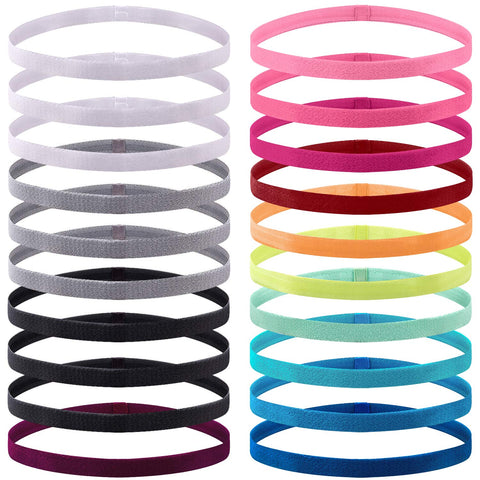 Duufin 20 Pieces Non-Slip Elastic Headbands Workout Headband Colorful Sweatband Fashion Yoga, Running Sport Heabands for Women, Men and Girls, 14 Colors
