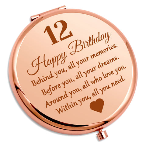 Happy 12th Birthday Gift for Girl Daughter Niece Inspirational Travel Makeup Mirror 12 Year Old Birthday Gifts for Granddaughter Sister Happy Birthday Gift Compact Mirror Gift for 12th Birthday Girls