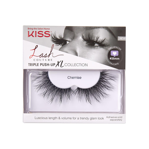 KISS Lash Couture Triple Push Up XL Collection, 3D Volume False Eyelashes in Extra Long Length with Triple Design Technology, Cruelty-Free, Contact Lens Friendly, and Reusable, Style Chemise, 1 Pair