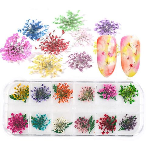 AKOAK 1 Box Manicure Dried Flower Ornaments Classic Manicure Dried Flower Ornaments Sequins Three-Dimensional Lace Nail Decorations Accessories (A-03)