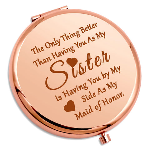 Bridesmaid Gift for Sister Wedding Gift Compact Makeup Mirror Maid of Honor Gift for Women Best Friend Friendship Gifts Compact Mirror Bridal Shower Gift for Her Engagement Gift Pocket Makeup Mirror