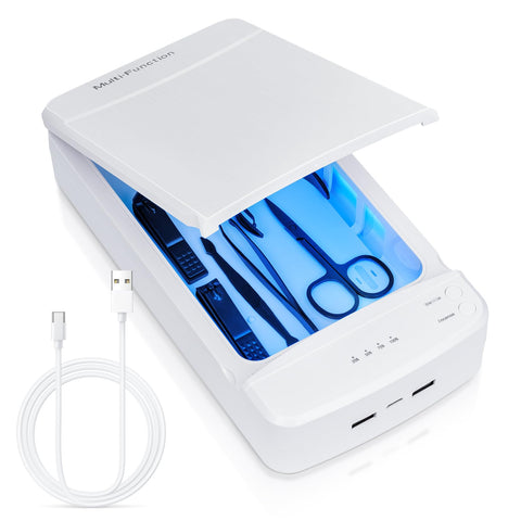 Nail Tool Sterilizer with Blue Light,LXIANGN High Temperature Sterilization Box for Manicure Salon,Tweezers,Tattoo,Scissors,Jewelry,Phone, Watch,Keys