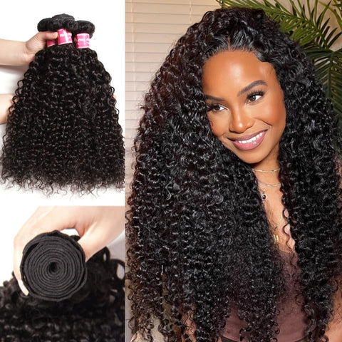 Sunber 10A Brazilian Virgin Kinky Curly Hair 3 Bundles 100% Unprocessed Brazilian Virgin Kinky Curly Human Hair Extensions Natural Black Color (18 20 22inch)