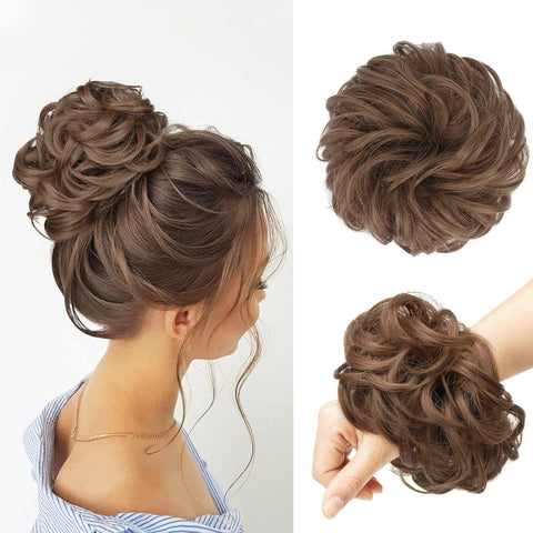 FESHFEN Hair Bun Extensions Messy Curly Hair Scrunchies Hairpieces Synthetic Donut Updo Hair Pieces for Women Girls