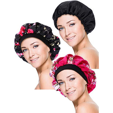 Blulu 3 Pieces Sleep Cap Satin Bonnet Night Head Cover Sleeping Soft Hair Turbans for Women and Girls (Style Set 3)