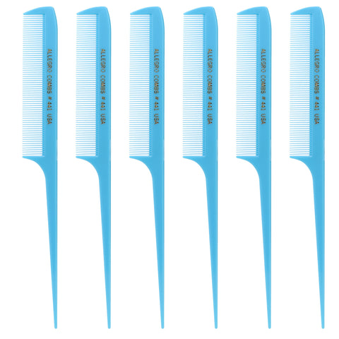 Allegro Combs 441. 8.5 In. Rat Tail Combs Pintail Braiding Or Parting Fine Teeth Rattail Hair Picks Combs Set For Hair Styling USA. 6 Pc. (BABY BLUE)