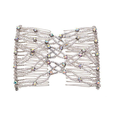 Casualfashion Bling Crystal Rhinestone Hair Clip Comb for Thin, Sleek, Straight Hair - Put Your Hair Up in Seconds w/No Damage, Creases, or Pain - Comfy UpDo, Ponytail, French Twist, Bun (Silver)