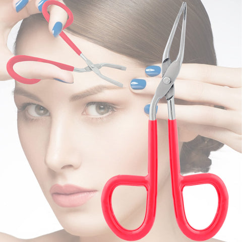 VISION TEK MED Professional Scissor Handle Tweezers Stainless Steel Shape Tool 'Eyebrow Nose Hair Clip Tweezer Remover for Lady Women (Red Pvc Handle)