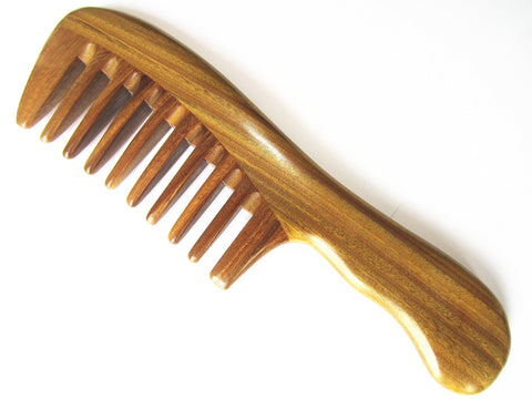 Myhsmooth Gsp-2w-wt Handmade Natural Green Sandalwood No Static Comb with Wavy Handle with Aromatic Scent for Detangling Curly Hair and Gift(7.4" Wide Tooth)