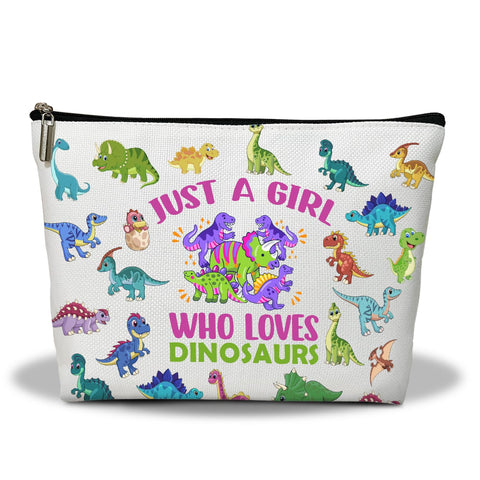 Ziyouza Dinosaurs Travel Makeup Organizer Bag, Portable Toiletry Makeup Pouch, Storage Makeup Zipper Bag, Dinosaur Stuff Merch Gift for Teen Women -18, White