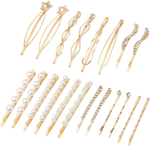 Folansy 20 Pieces Elegant Hair Barrettes Bridal Golden Metal Hair Clip Artificial Pearl Hairpins and Clear Rhinestone Bobby Pin for Weddings Hair Accessories