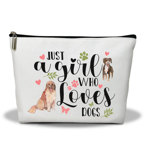 Makeup Bag, Dog Owner Travel Makeup Organizer Bag, Just A Girl Who Love Dogs, Portable Toiletry Makeup Pouch, Storage Makeup Zipper Bag, Gift for Puppy Lover Teen Women Sister Girl -17, White