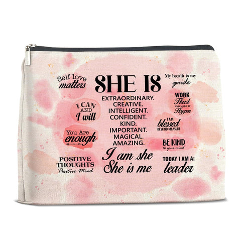Inspirational Gifts for Women Girls, Motivational Gift for Mom Sister Daughter Friends Bestie Colleague Teacher Nurse, Mental Health Gifts Makeup Bag, Self Love Cosmetic Bag, multicolor