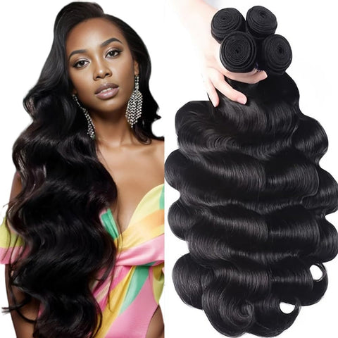 22 24 26 26, Natural Black: Qthair 10A Brazilian Body Wave Human Hair (26 26 24 22Inch, 400G, Natural Black) 100% Unprocessed Body Wave Brazilian Virgin Hair Weave Brazilian Body Wave Human