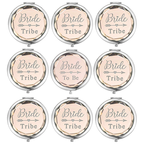 SFHMTL Pack of 9 Compact Pocket Makeup Mirrors Set Include 1 Bride to Be Mirror and 8 Bridesmaid Mirrors (Champagne)
