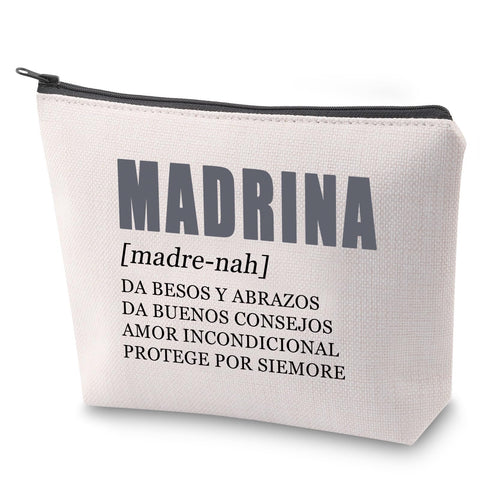 ZJXHPO Madrina Definition Cosmetic Bag Madrina Appreciation Gift Madrina Survival Kit Best Madrina Ever Makeup Bag Godmother Baptism Gift, Madrina Definition, No