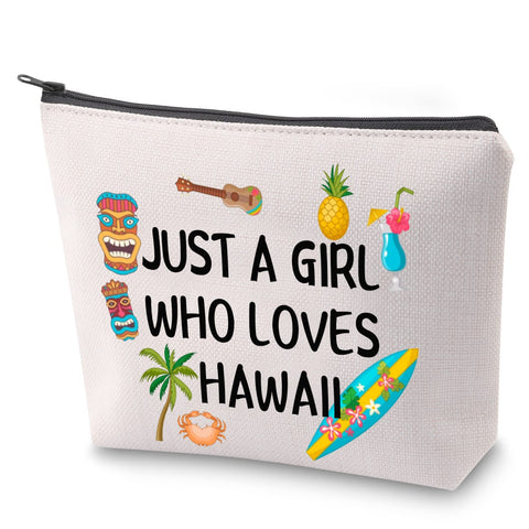ZJXHPO Summer Vacation Cosmetic Bag Just A Girl Who Loves Hawaii Makeup Bag With Zipper Summer Trip Travel Case Beach Lover Gift Girls Trip Gift, Girl Hawaii, 23.5*17 cm