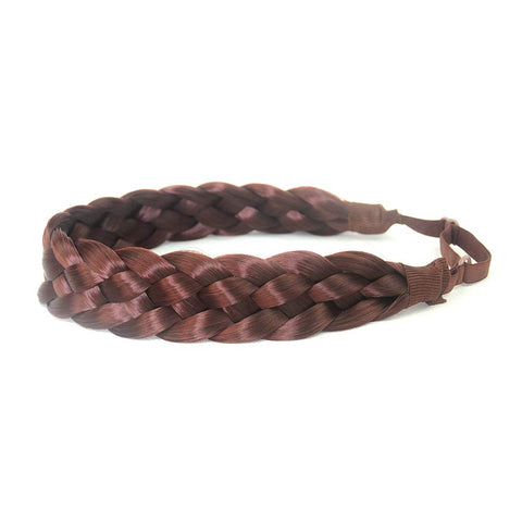 BOBIYA Synthetic Hair Braided Headband 5 Strands Classic Chunky Wide Plaited Braids Elastic Stretch Hairpiece for Women Girl Beauty Accessory, 56g (Burgundy)