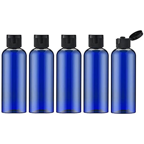 Lisapack 3.4Oz Travel Bottles with Flip Cap (5 Pcs) Empty Blue Dispenser Container for Travel Size Cosmetics (100ml)