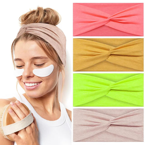 Wide Headbands for Women 4pcs, 4.5 inch Soft Cotton Skincare Head Bands for Women's Hair Non Slip, Hair Bands for Makeup Face Washing Yoya Workout Running