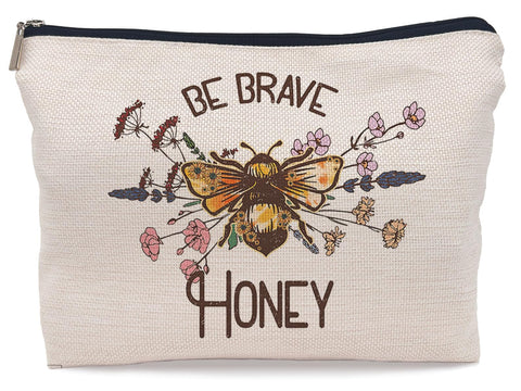 Lacosu Be Brave Honey Makeup Bag,Rustic Floral Bumblebee Cosmetic Makeup Bag for Women Girls,Bee Lovers Gifts Makeup Bag