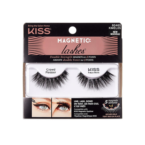 KISS Magnetic Lashes, Crowd Pleaser, 1 Pair of Synthetic False Eyelashes With 5 Double Strength Magnets, Wind Resistant, Dermatologist Tested Fake Lashes Last Up To 16 Hours, Reusable Up To 15 Times