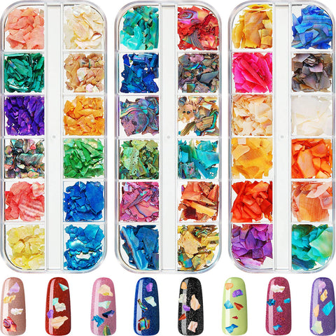 36 Boxes Irregular Seashell Slices Seashell Nail Glitter Sequins 3D Laser Nail Flakes Nail Art Decoration for 3D Nail Art Design DIY Decorations, Multicolors