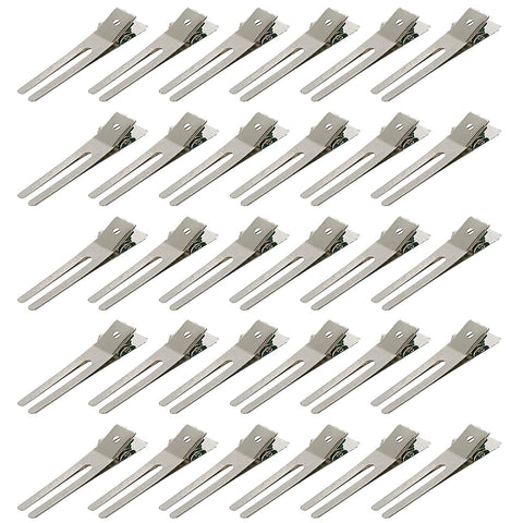 AxeSickle 30 Pcs Hairdressing Double Prong Curl Clips 1.8" Curl Setting Section Hair Clips for Hair Bow Great Pin Curl Clip, Styling Clips for Hair Salon, Barber, Silver.