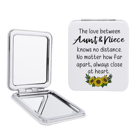 Gtizry Compact Mirorr Square Pu Leather Makeup Mirror - The Love Between Aunt & Niece Knows No Distance - Aunt Gifts from Niece, Aunt & Niece Gifts Idea for Christmas, Birthday