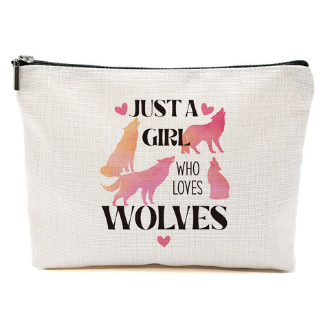 Wolves Makeup Bag Wolf Gifts for Women Girls Wolf Lover Gift Cute Wolf Stuff Merch Animal Lover Breeder Funny Birthday Christmas Gift for Daughter Cousin Sister Bestie BFF Just A Girl Who Loves Wolves